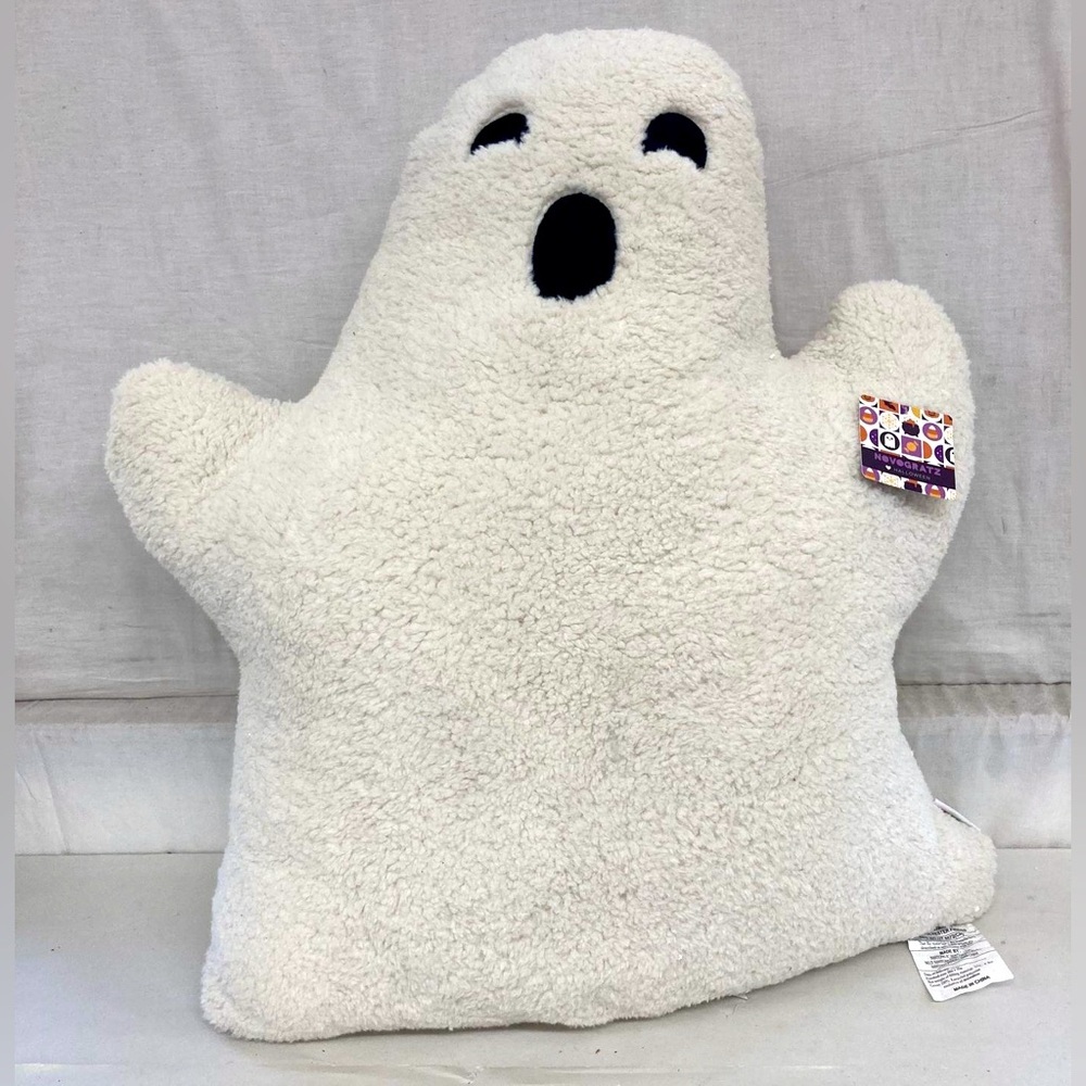NEW HUGE Novogratz Halloween Ghost Shaped Sherpa Plush Soft Throw Pillow Bedding